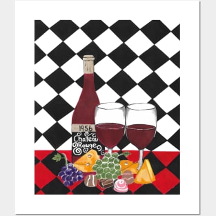 RED Wine Bottle And Wine Glasses Posters and Art
